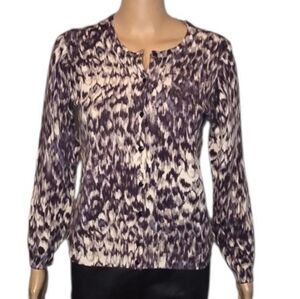 J Crew Sweater Merino Wool Cardigan Patterned Black Gray Womens Size Small